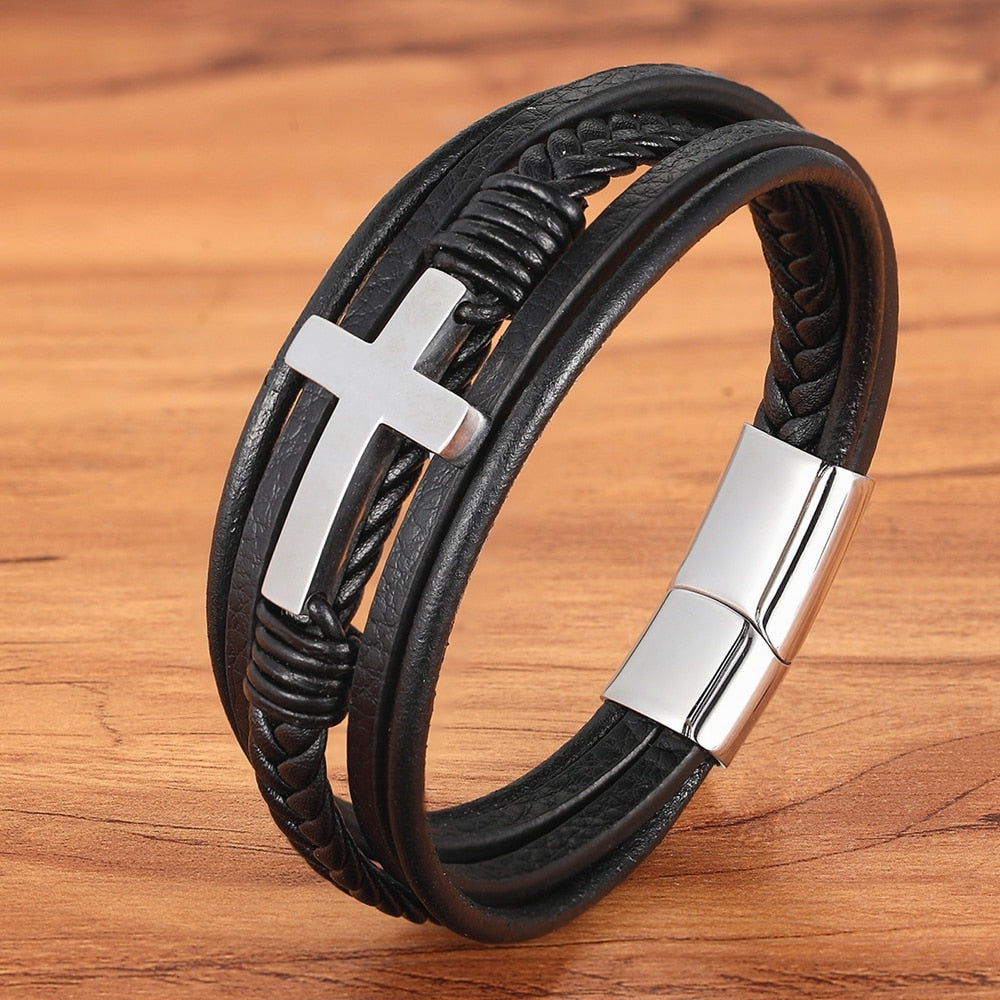 Kreuz - Lederarmband (Echtleder)