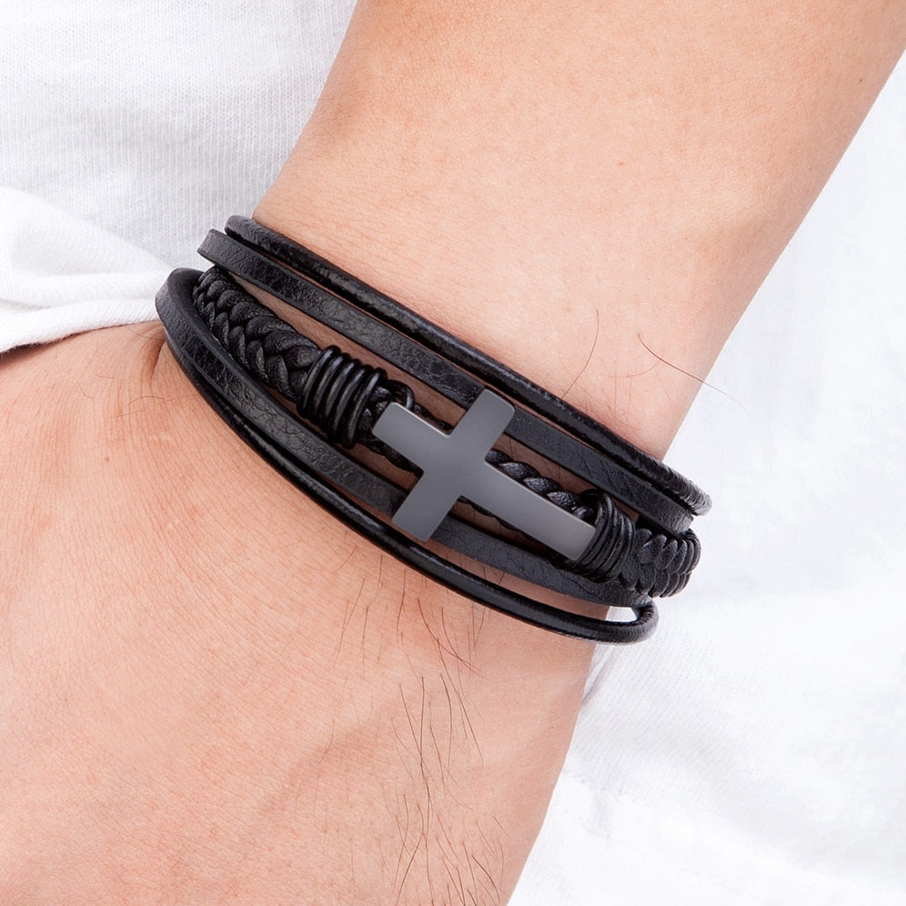 Kreuz - Lederarmband (Echtleder)