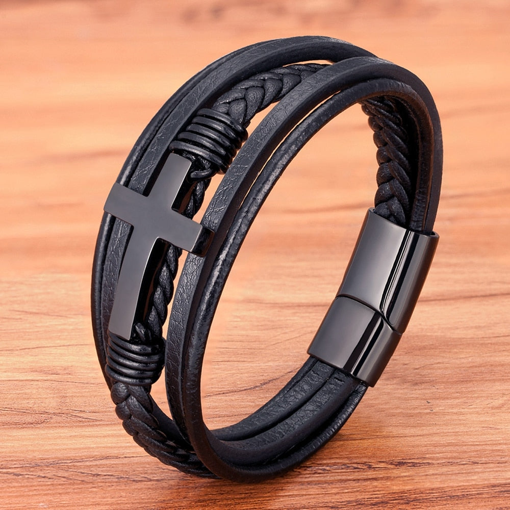 Kreuz - Lederarmband (Echtleder)