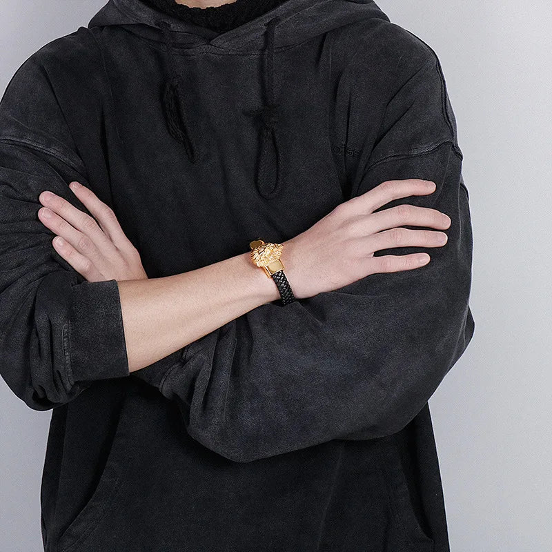Geflochtenes Lederarmband - Löwe