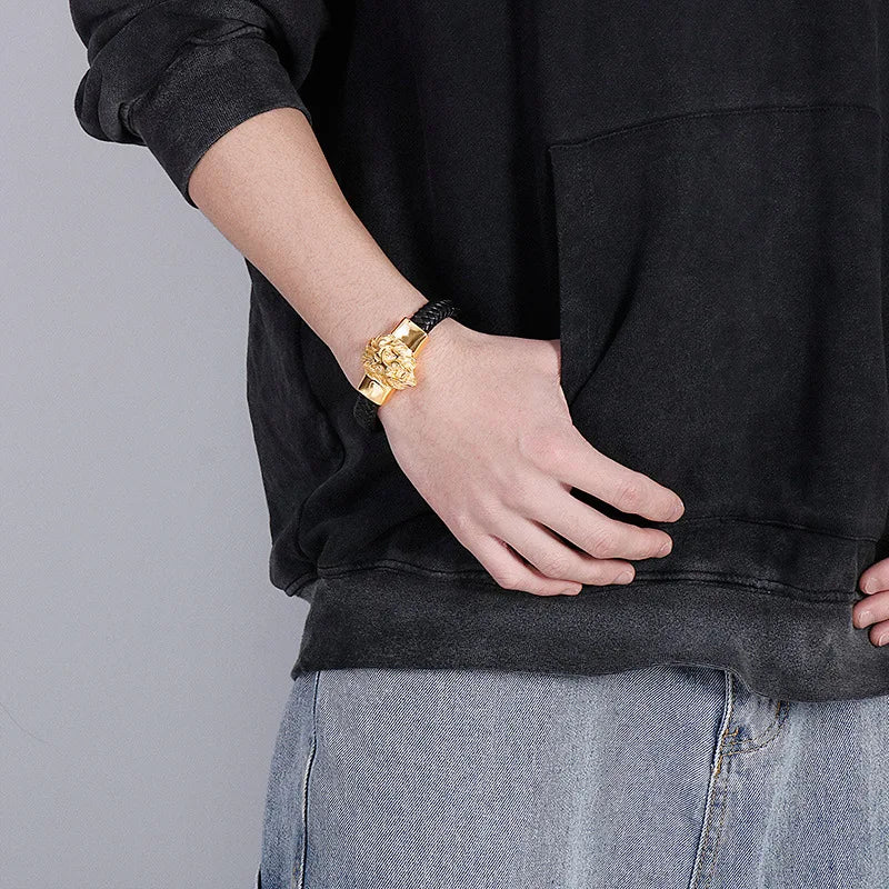 Geflochtenes Lederarmband - Löwe