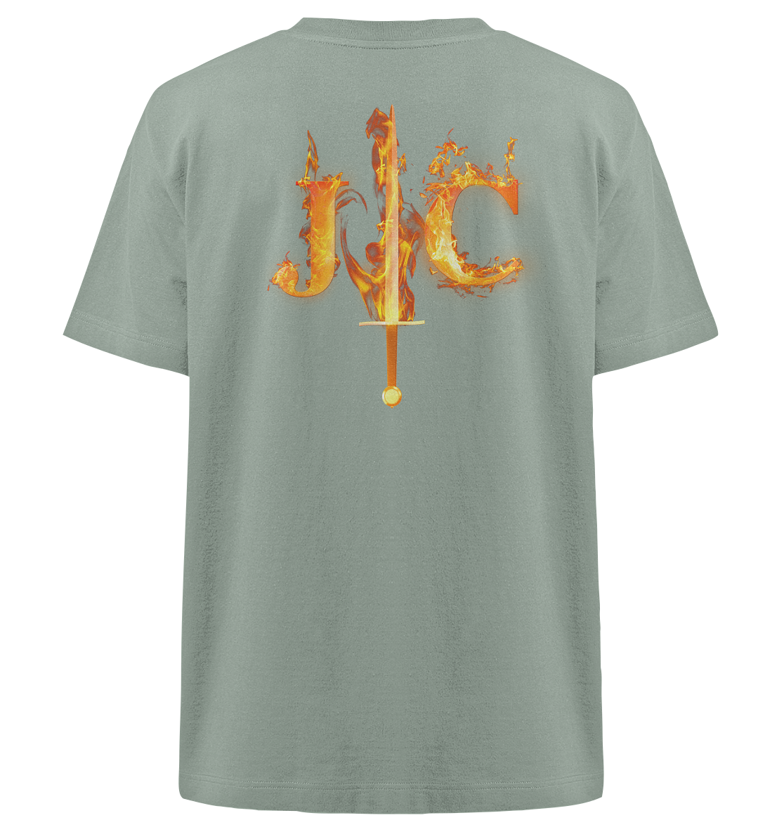 JC - Feuer-Schwert - Heavy Oversized Shirt (Rücken)