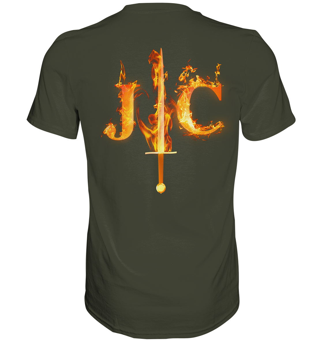 JC - Feuer-Schwert - Premium Herren Shirt (Rücken)