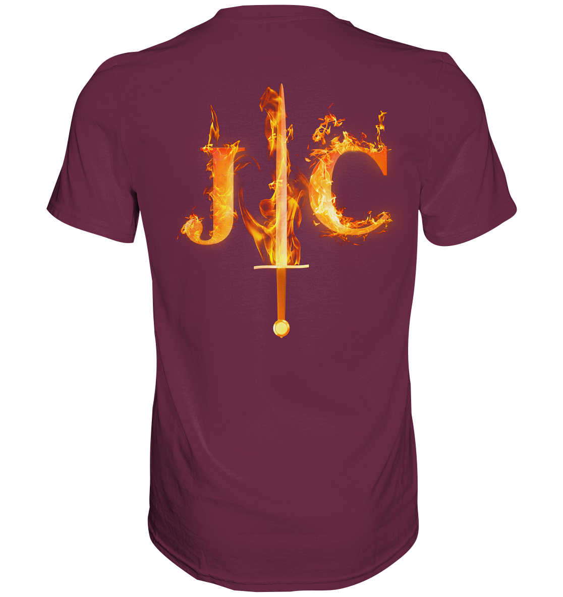JC - Feuer-Schwert - Premium Herren Shirt (Rücken)