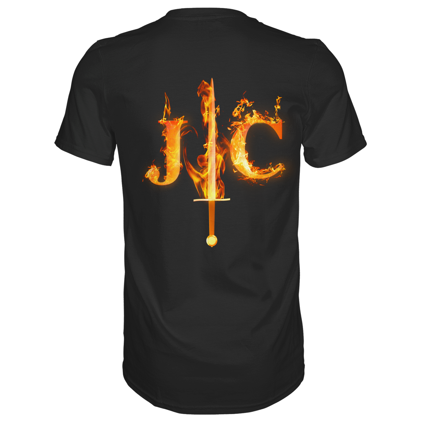 JC - Feuer-Schwert - Premium Herren Shirt (Rücken)
