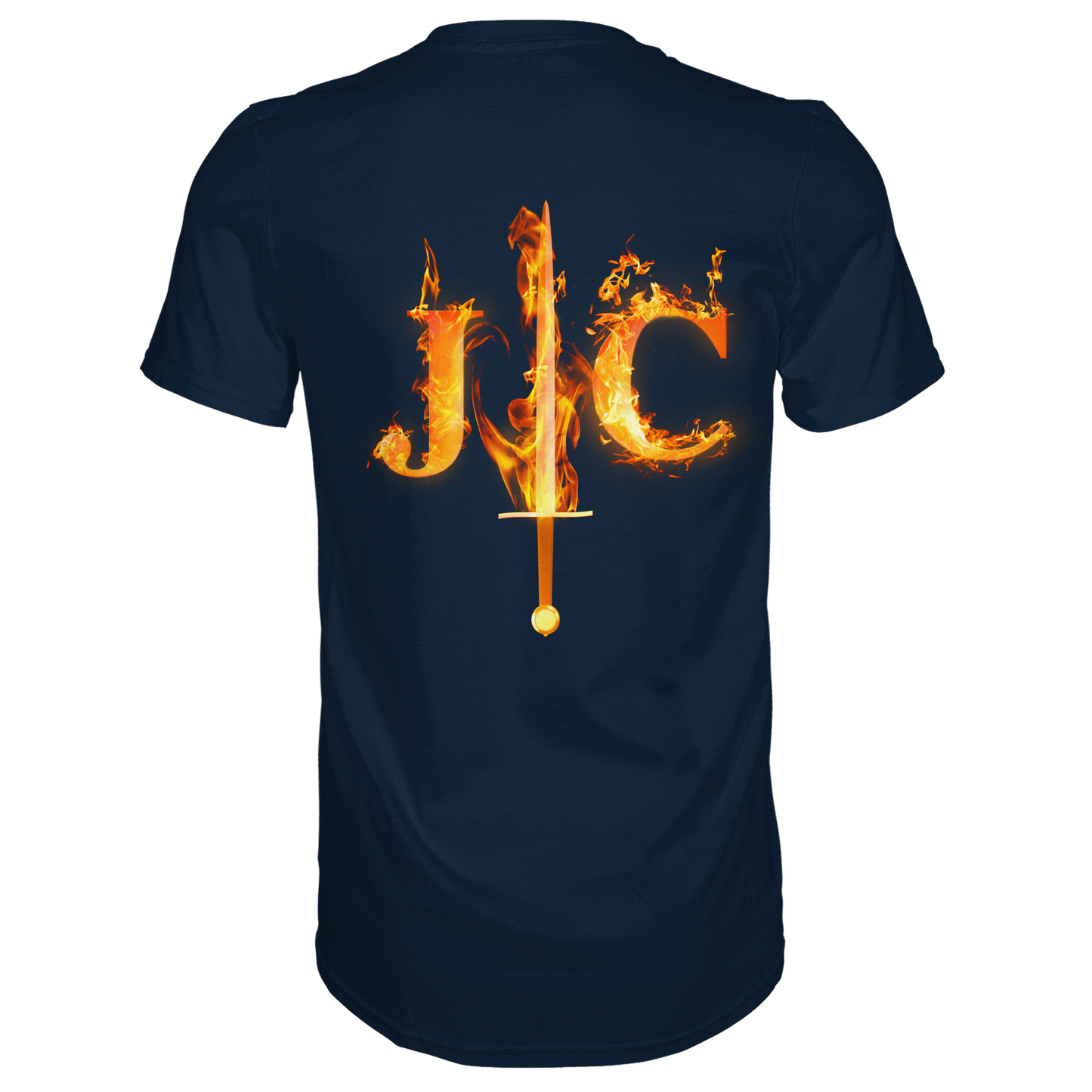 JC - Feuer-Schwert - Premium Herren Shirt (Rücken)