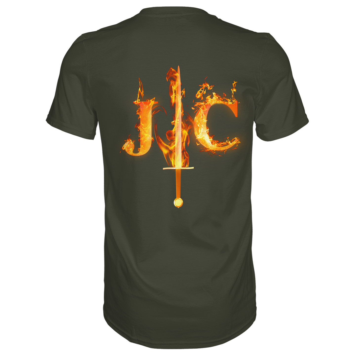 JC - Feuer-Schwert - Premium Herren Shirt (Rücken)