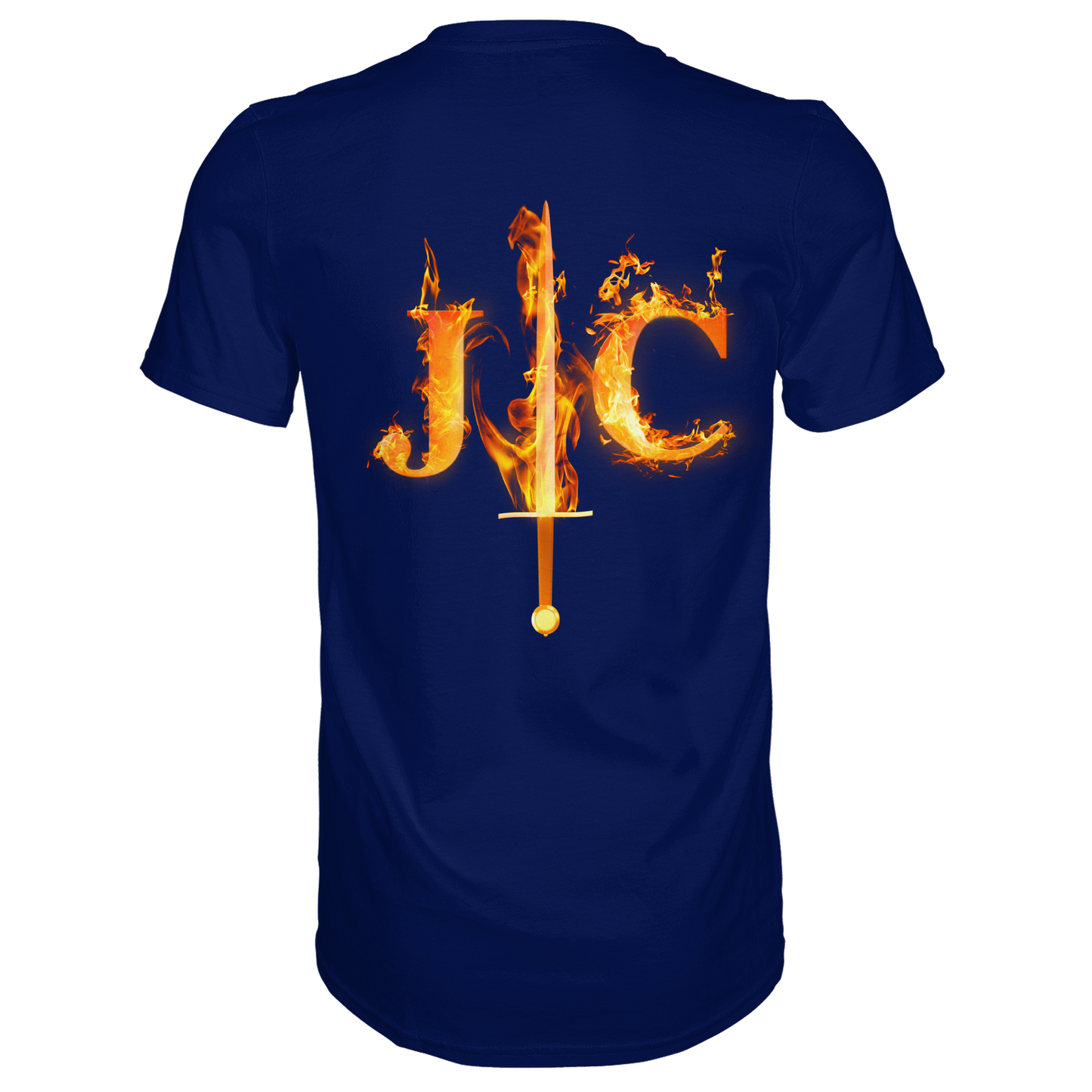 JC - Feuer-Schwert - Premium Herren Shirt (Rücken)