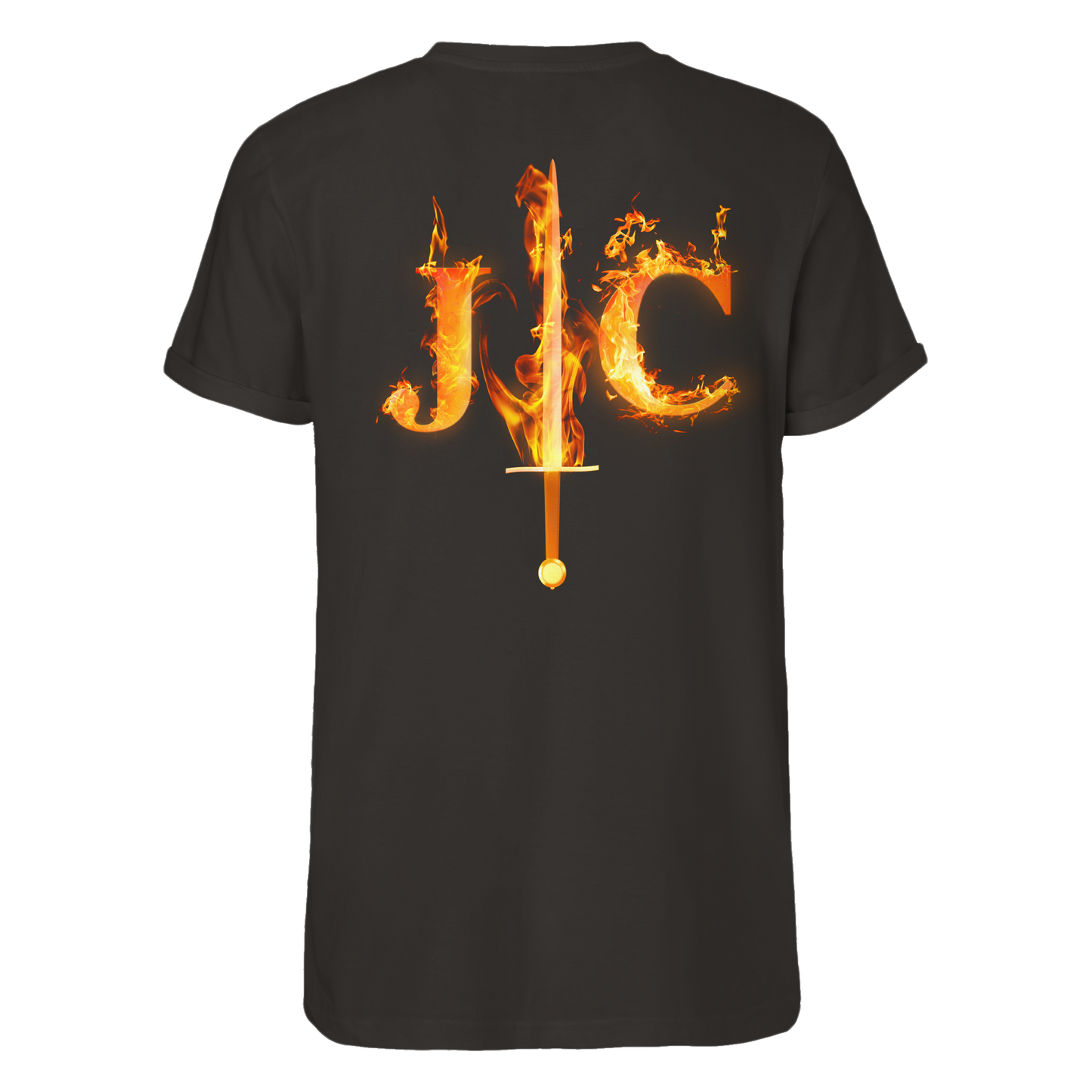 JC - Feuer-Schwert - Roll-Up T-Shirt (Rücken)