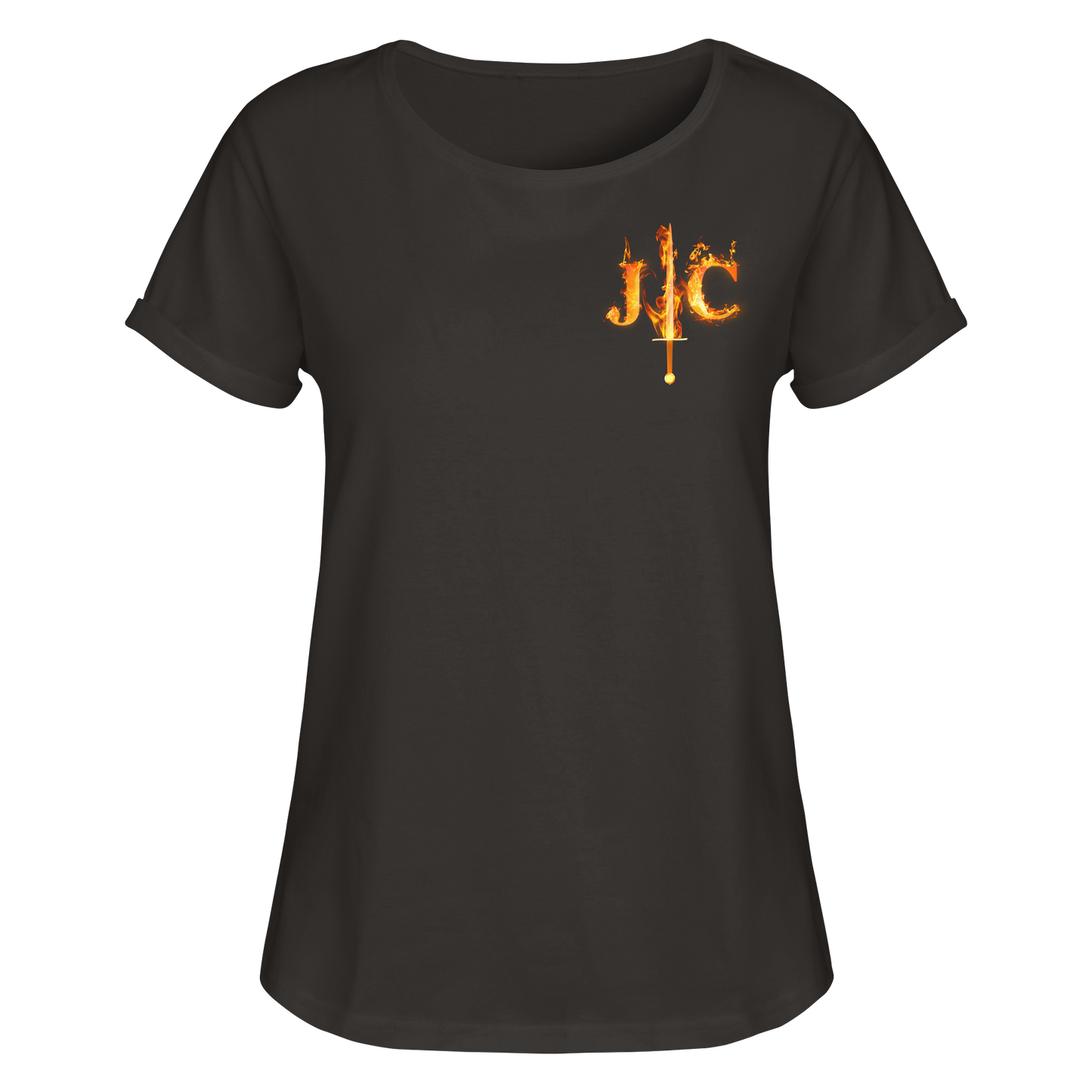 JC - Feuer-Schwert - Womens Roll-Up T-Shirt (Front)