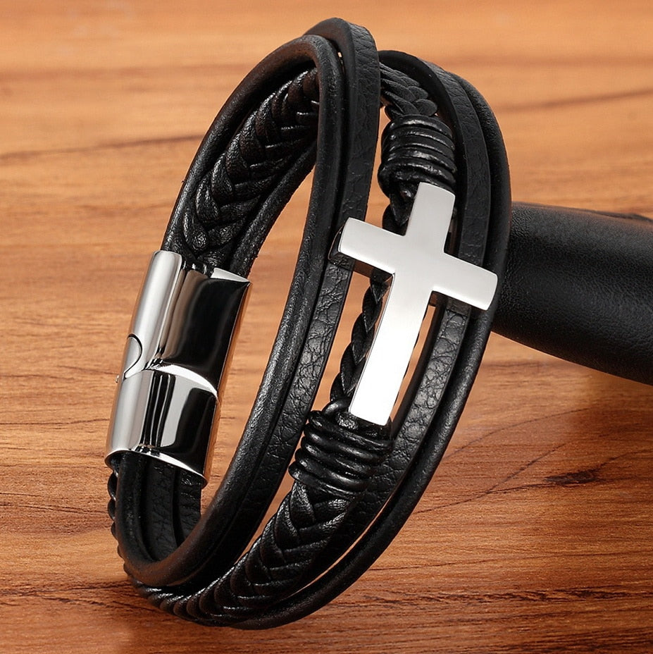 Kreuz - Lederarmband (Echtleder)