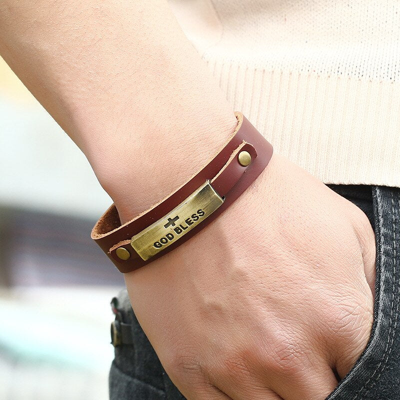 GOD BLESS Armband aus echtem Leder