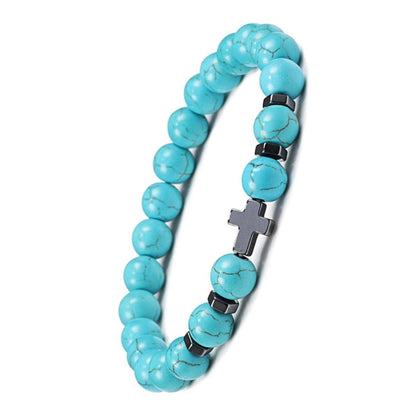 Perlenarmband mit dem Kreuz aus Roteisenstein