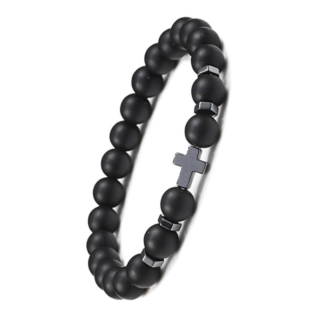 Perlenarmband mit dem Kreuz aus Roteisenstein