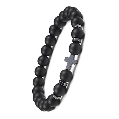 Perlenarmband mit dem Kreuz aus Roteisenstein