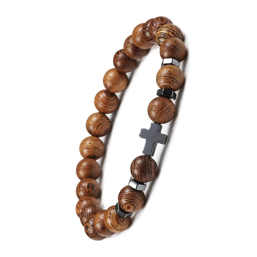 Perlenarmband mit dem Kreuz aus Roteisenstein