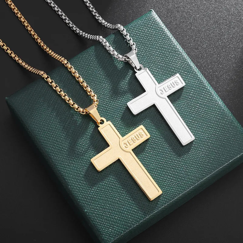 Kreuz-Kette mit glänzendem "JESUS" Schriftzug