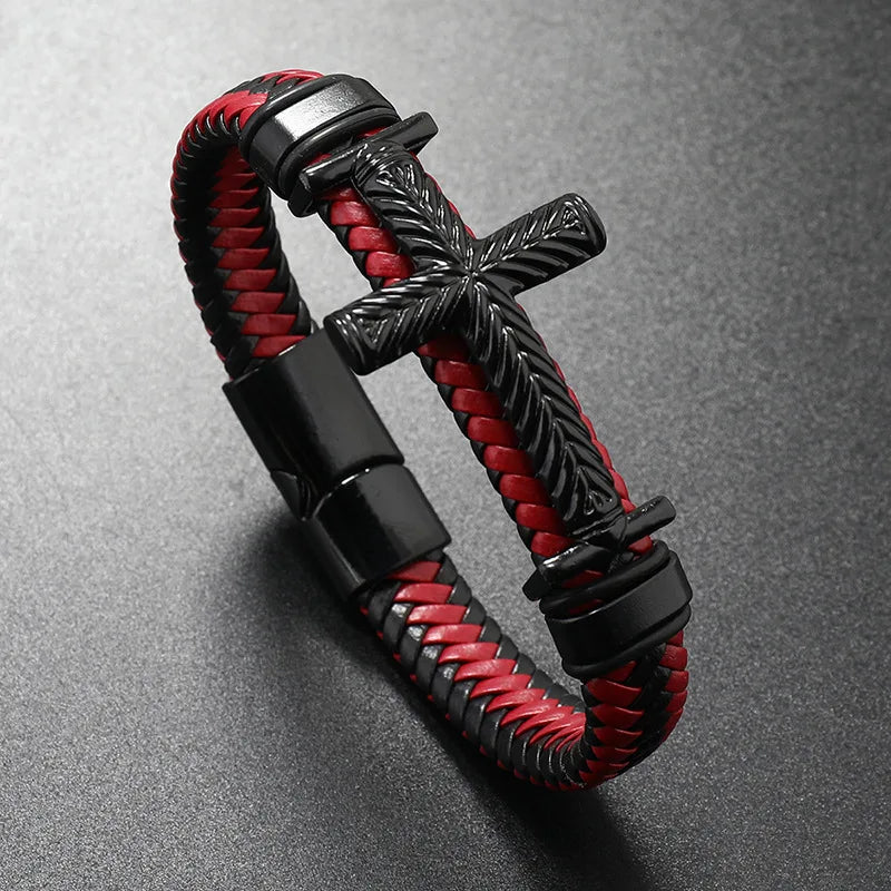 Urban Fusion - Geflochtenes Kreuz-Lederarmband