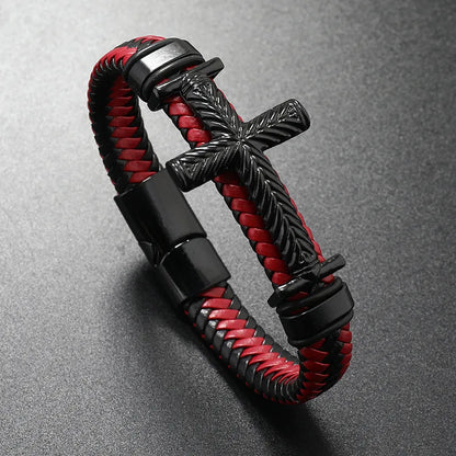 Urban Fusion - Geflochtenes Kreuz-Lederarmband