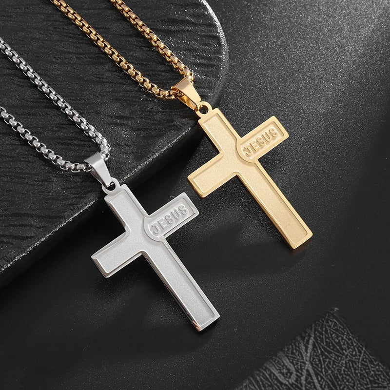 Kreuz-Kette mit glänzendem "JESUS" Schriftzug