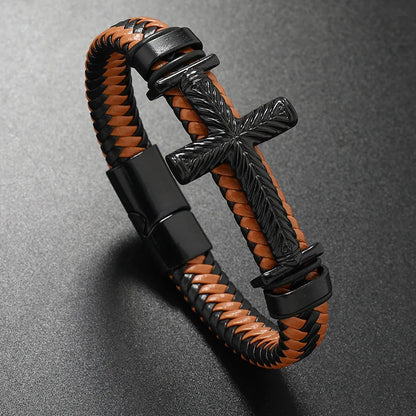 Urban Fusion - Geflochtenes Kreuz-Lederarmband