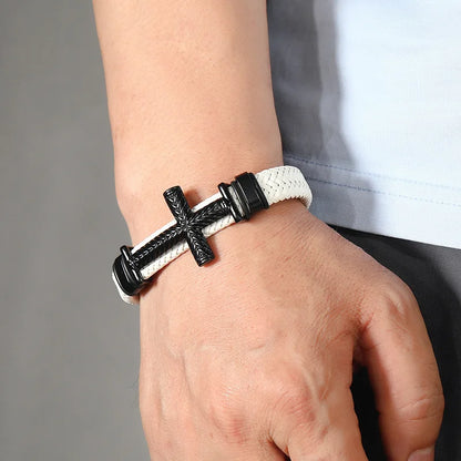 Urban Fusion - Geflochtenes Kreuz-Lederarmband