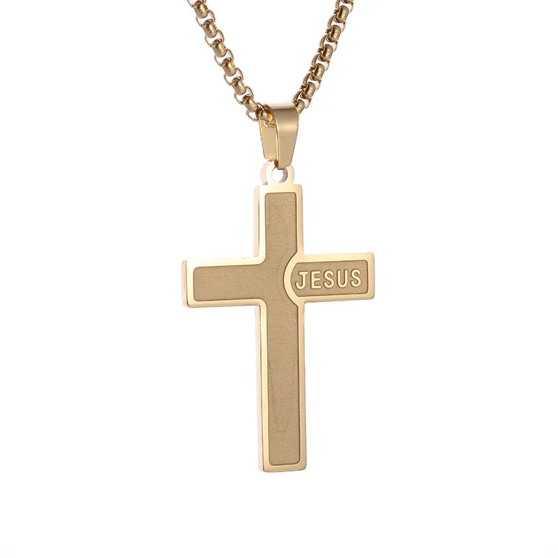 Kreuz-Kette mit glänzendem "JESUS" Schriftzug