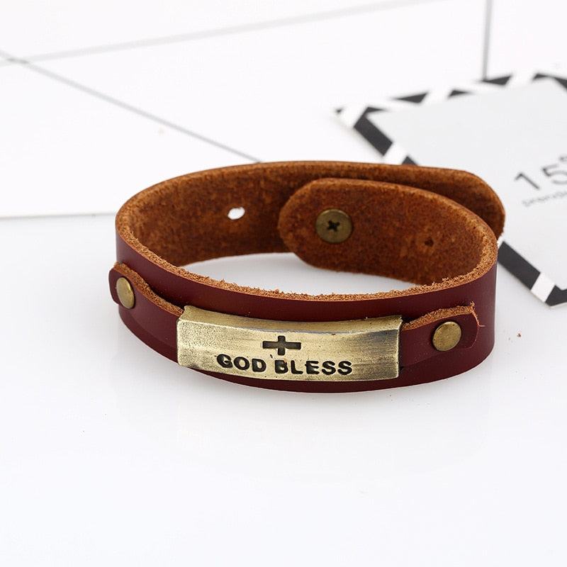 GOD BLESS Armband aus echtem Leder