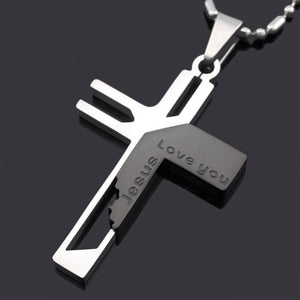Bild in Slideshow öffnen, Kreuz-Kette mit der Gravur - &quot;Jesus Love you&quot;
