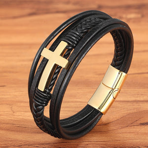 Bild in Slideshow öffnen, Kreuz - Lederarmband (Echtleder)
